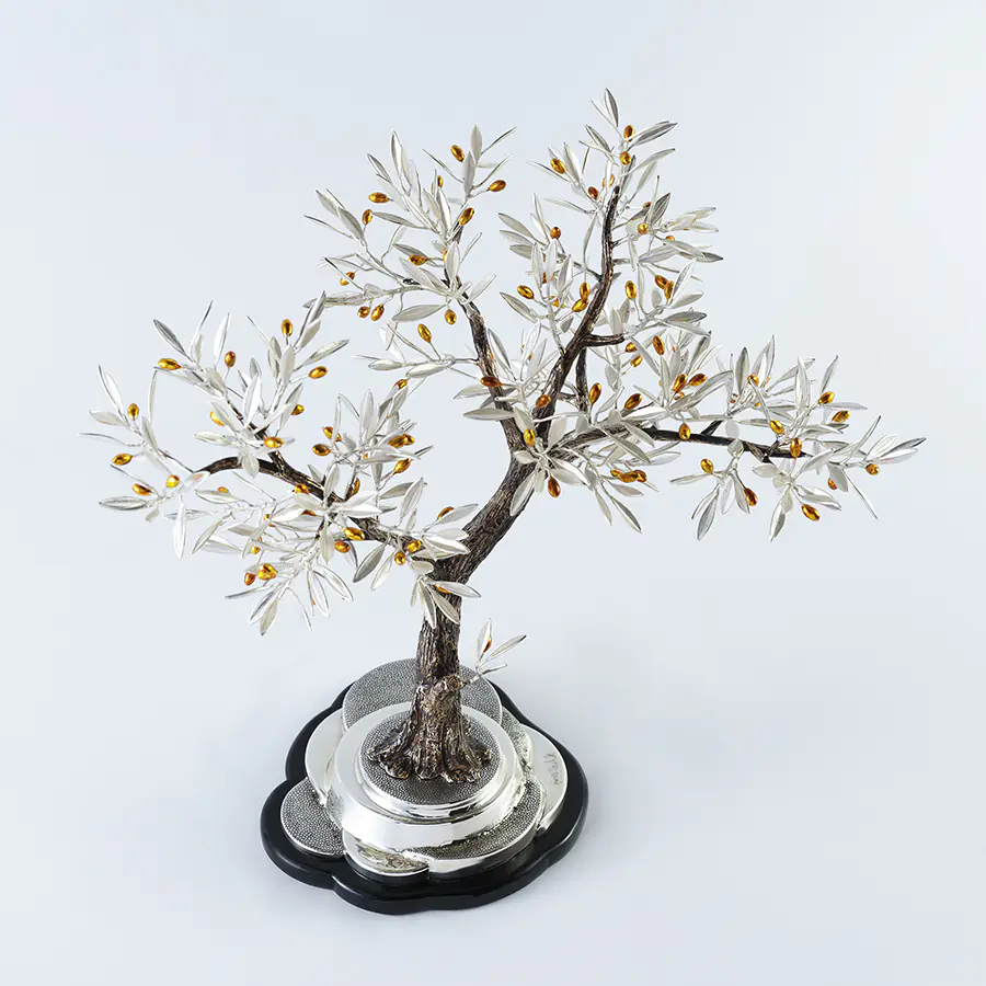 JeanLiv Studio • Sterling silver olive tree. Wedding centerpiece - Golden fruit